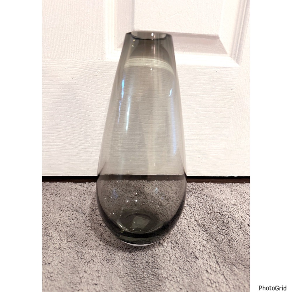 West Elm Matte Dark Smoke Glass Vase 10" Teardrop Mid Century Modern New